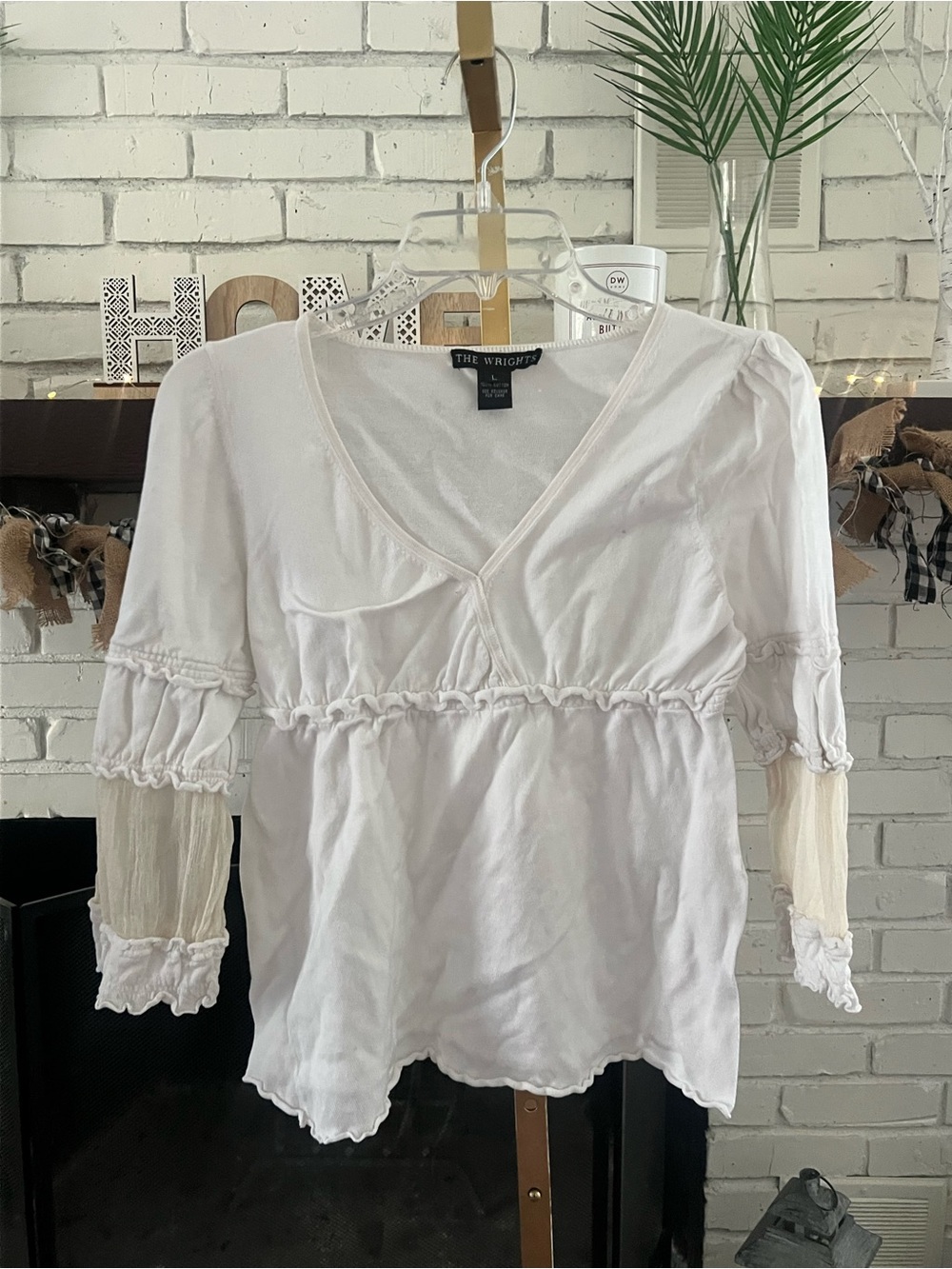 The Wrights Soft White V-Neck Peasant Blouse